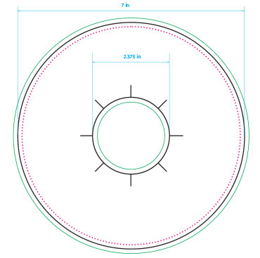 A drawing of a circle showing a keg collar with dimensions.