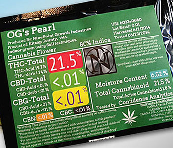 A green label of a cannabis product displaying details, ingredients, and instructions.