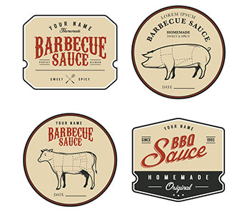 Four different labels that read "Barbecue Sauce".