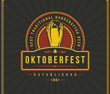 Yellow, red, and black logo for beer that reads "Oktoberfest".