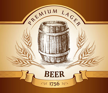 "Premium Lager Beer" on a logo that shows a barrel surrounded by wheat.