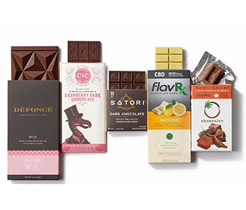 Different sizes of cannabis-infused chocolate packages.
