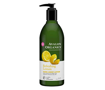 Green container that reads "Avalon Organics" with a white label.