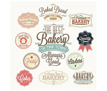 Various labels designs for a bakery.