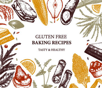 A white logo with creative designs on the edges and in the middle "Gluten free baking recipes".