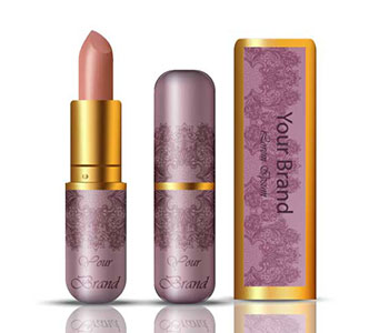 Elegant purple design for a luxurious lipstick with golden accents.