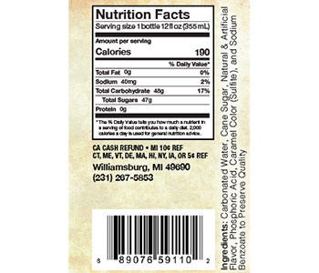 A white label that shows ingredients and nutrition facts.