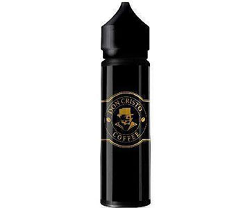 A black vape bottle with a black label and golden writing that says "Don Cristo Coffee".