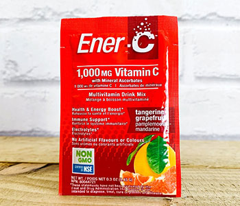 A red bag of vitamins that reads "Ener C".
